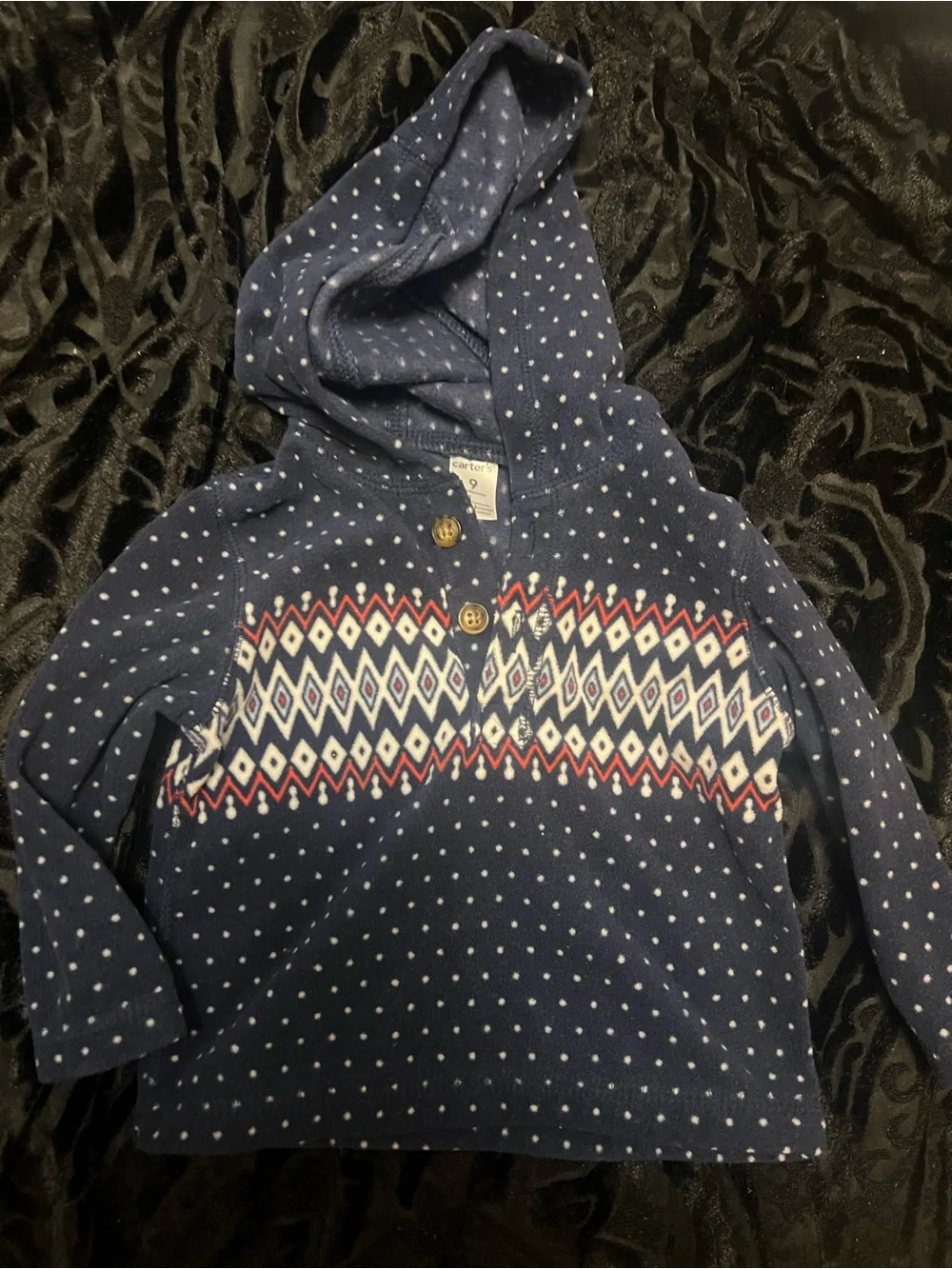 Carter's Navy Blue Hooded Pullover Sweater with Fair Isle Stripe